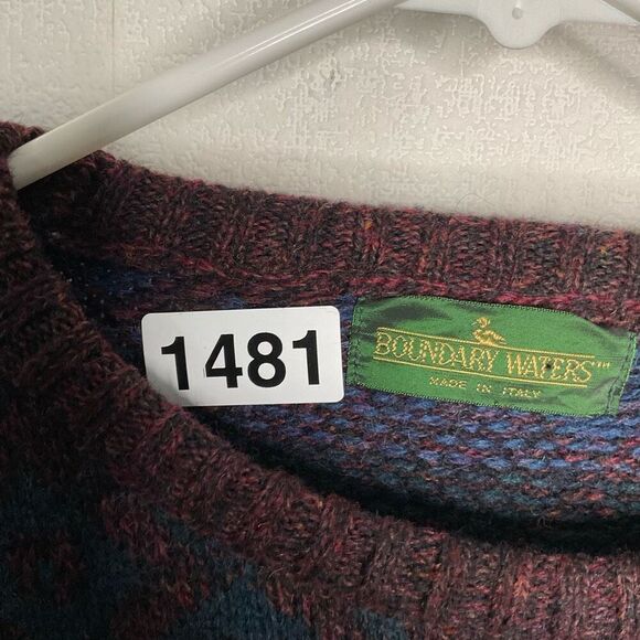 Vintage Boundary Waters Men‎ XL BordoPurple 100%Shetland Wool Italy Made Grandpa - Picture 5 of 9